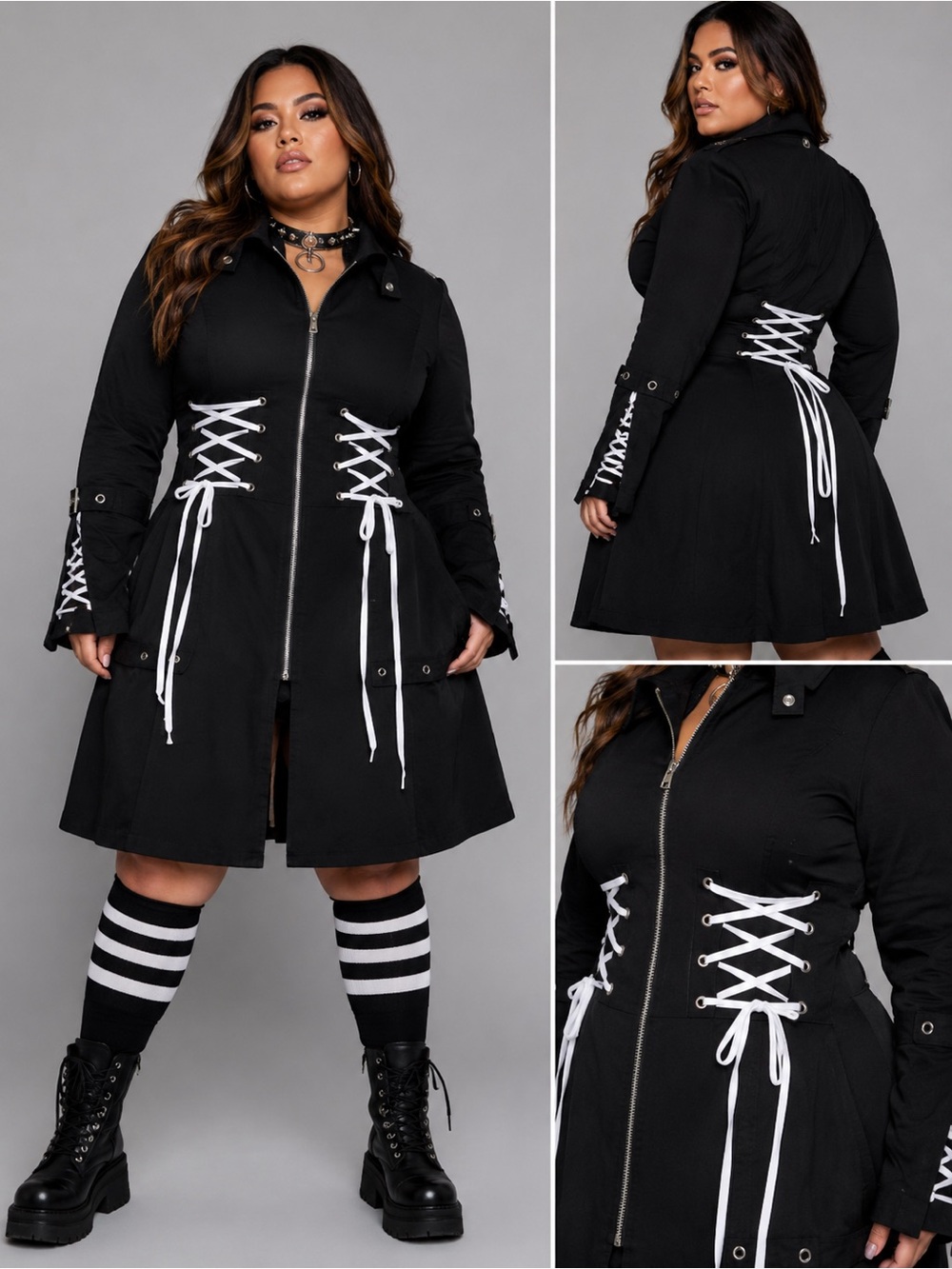 Dolls Kill Widow Lace Up Trench Coat, 2X